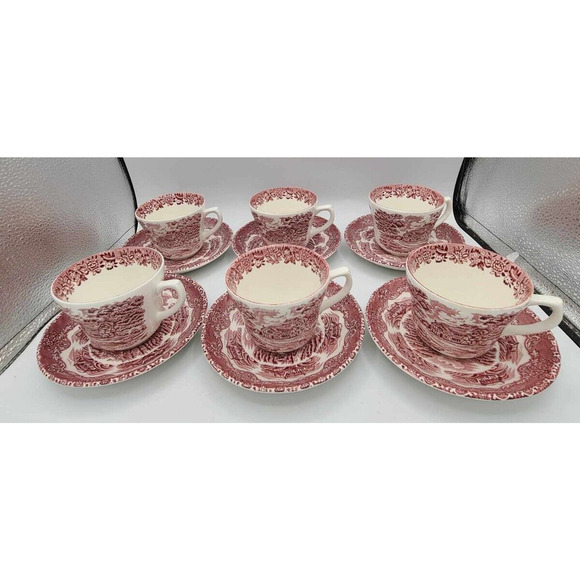 Vtg Grindley Red Staffordshire England Cups & Saucers Set of 6. English Country - Picture 3 of 14